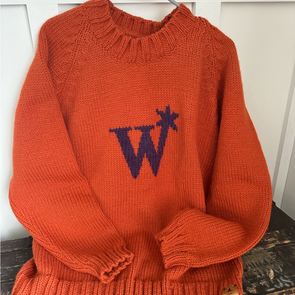 The Witch’s Cabin, Mr Malkins*** Orange Weasley Knit wool Sweater with Purple W